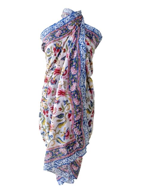 Pareos de algodón indio estampado de bloques de mano Bikini Cover Up Neck Bufanda Plus Size