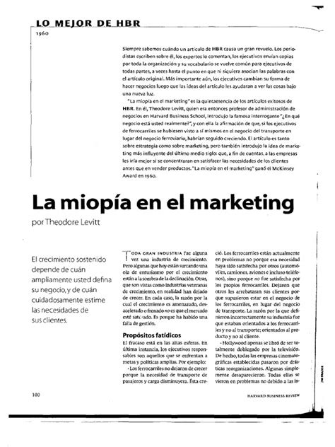 La Miopia En El Marketing Por Theodore Levitt Pdf Pdf