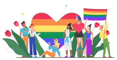 Lgbt Pride Month Concept Vector Illustration Cartoon Young Group Of