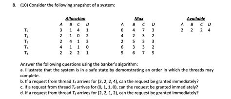 Solved Consider The Following Snapshot Of A Syst