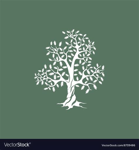 Oak tree silhouette on green background Royalty Free Vector