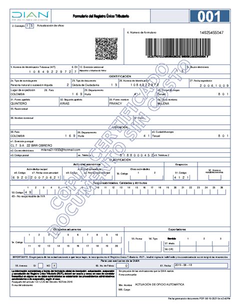 531239941 Formulario DE Registro Unico Tributario DIAN 27 Fecha