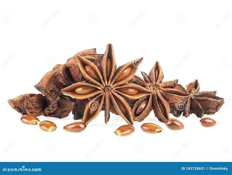 Dry Anise Stars With Seeds Isolated On White Background Front View