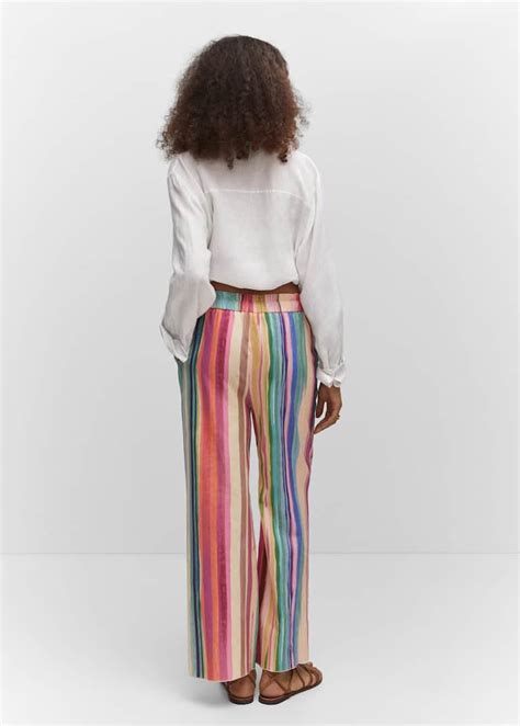 Multi Colored Striped Linen Pants Women Mango Usa