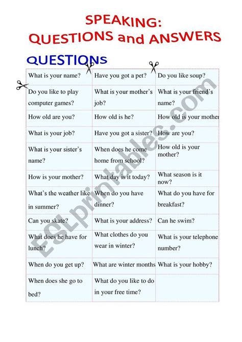 Speaking Cards For Beginners Esl Worksheet By Lerlechka