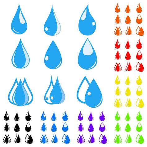 Premium Vector | Eight sets of water drops in various colors. flat design