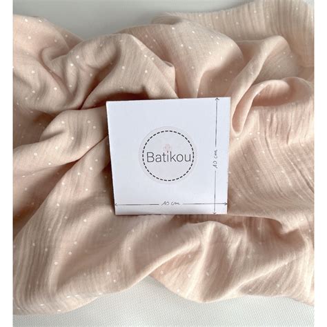 Tissu double gaze de coton rose nude vendu mètre coupe coloris pois