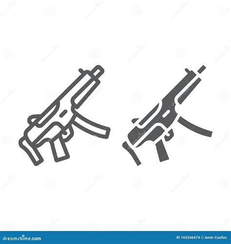 Uzi Submachine Gun Thin Line Icon Automatic Machine Weapon Symbol