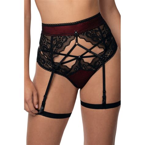 Lingerie Sexy Porte Jarretelle Noir Et Bordeaux Elisif Roza