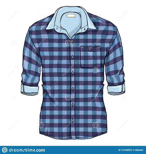 Camisa A Cuadros Azul De Los Hombres De La Historieta Del Vector Con