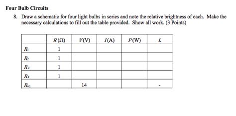 Solved Draw A Schematic For Four Light Bulbs In Series And