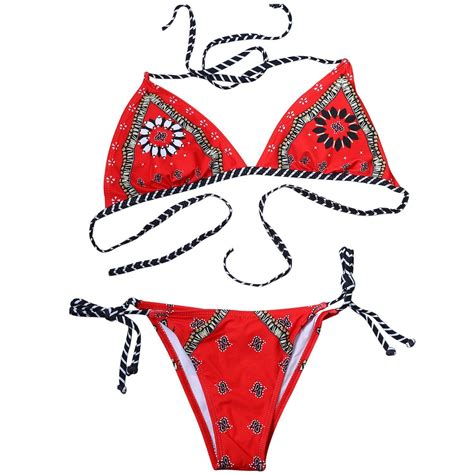Womens Sexy Brazilian Tie Side Triangle Thong Bikini Set Beach Swimwear Swimsuit EBay