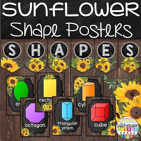 Printable Shape Posters And Charts Sunflower Farmhouse Classroom Decor