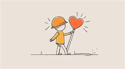 Minimalist Stick Figure Worker With Tool And Heart For Labour Day