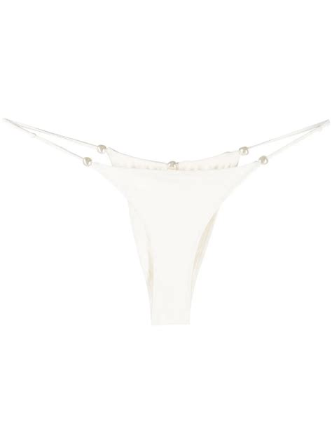 Cult Gaia Anoki Faux Pearl Embellished Recycled Bikini Briefs In Weiss Modesens