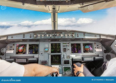 Cockpit View Of A Commercial Jet Aircraft Landing At The Airpor ...