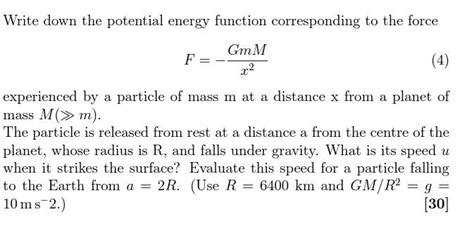 Solved Write Down The Potential Energy Function