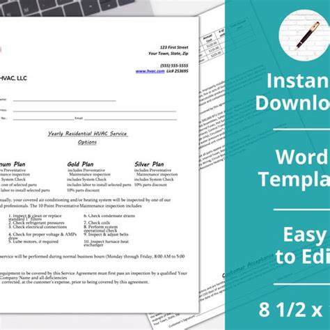 Hvac Preventative Maintenance Contract Template Service Etsy