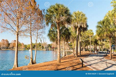 A Lo Largo Del Lago Eola En La Oscuridad Orlando Imagen De Archivo