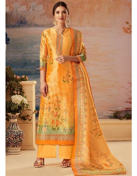 Golden Yellow Silk Palazzo Kameez Palazzo Suit Womens Wholesale