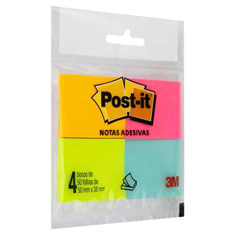 Post It 100 Fls Pacote C 4 3M Bloco De Notas 38x38mm Original Tropical