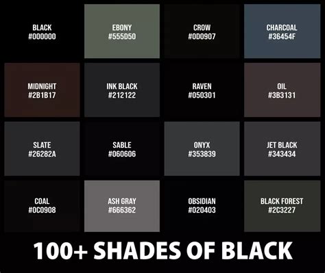 100 Shades of Black Color (Names, HEX, RGB, & CMYK Codes) | Shades of ...