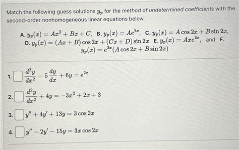 Solved Match The Following Guess Solutions Yp For The Method Chegg