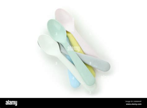 Colorful Plastic Spoons Isolated On White Background Stock Photo Alamy