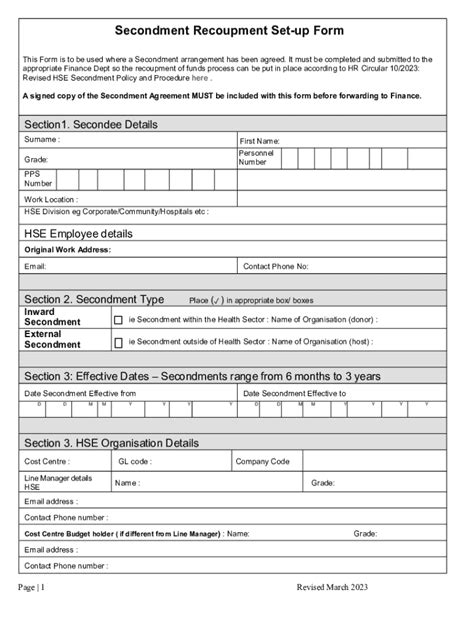 Fillable Online Secondment Recoupment Set Up Form Secondment