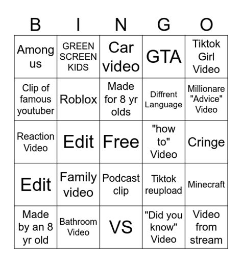 Yt Shorts Bingo Card