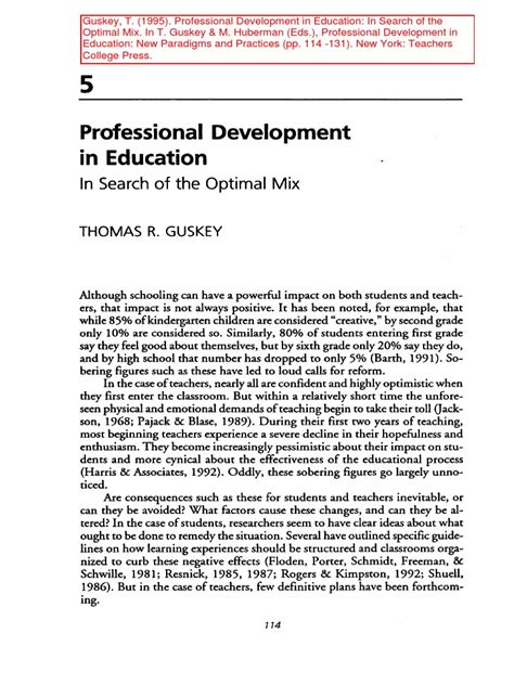 Guskey, T. (1995) - Professional Development in Education: in Search of