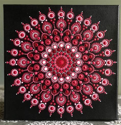 Vibrant Dot Mandala Hand Painted On Black Stretched Canvas 10 X 10 In