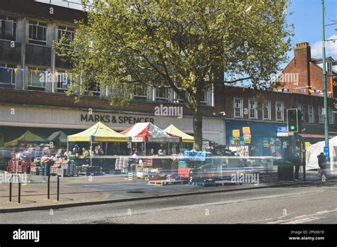 St Albans-UK - 19 May 2021 - People shopping and walking on busy retail ...