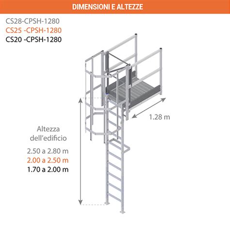 Scala A Gabbia In Alluminio Con Sbarco Di Lunghezza 1280mm