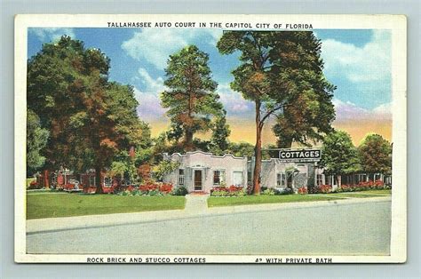 Tallahassee Auto Court Capitol Stucco Cottages Florida Fl Postcard United States Florida