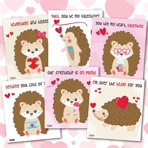 Hedgehog Valentines Hedgehog Classroom Valentine Set Etsy