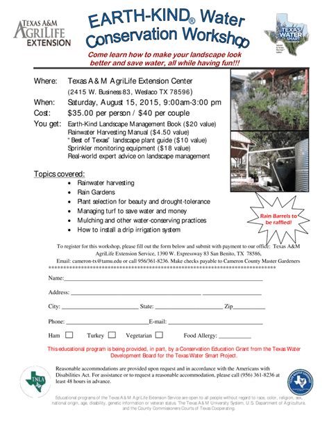 Fillable Online Cameron Agrilife Earth Kind Water Smart Workshop Flyer