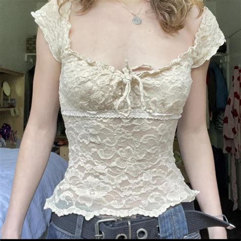 Cream Lace Sheer Coquette Milkmaid Top Can Wear As Depop