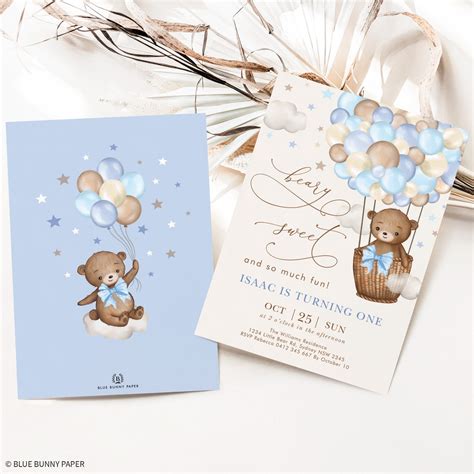 Teddy Bear Birthday Invite Bear Hot Air Balloon Party Etsy