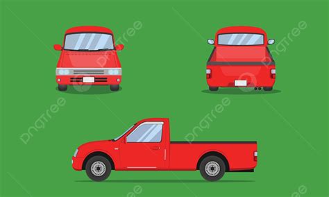 رسم توضيحي متجه لشاحنة صغيرة حمراء تظهر وجهات النظر الأمامية والخلفية ...