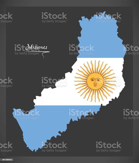 Misiones Map Of Argentina With Argentinian National Flag Illustration