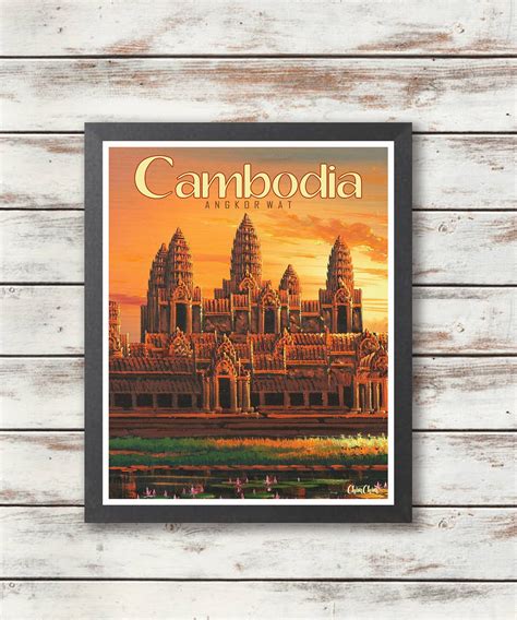 Cambodia Travel Poster Angkor Wat Temple Digital Download Etsy