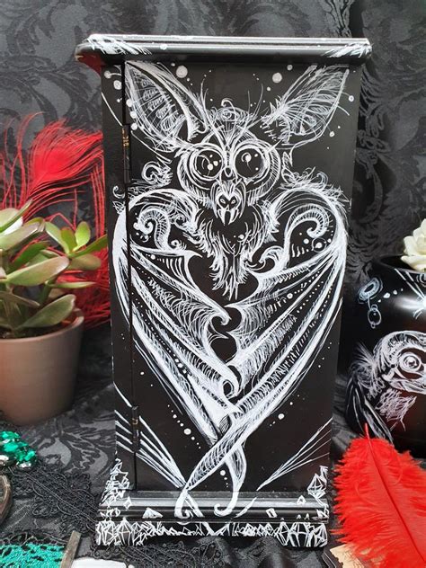 Custom Goth Gothic Black Storage Wooden Box Moth Decorative Make Up