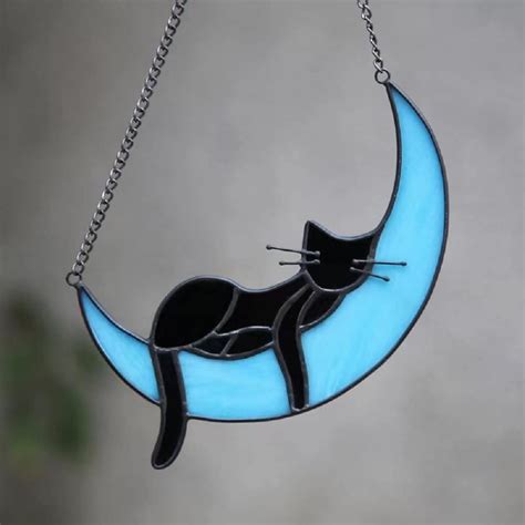 Suncatcher For Window Cat On Moon Suncatchers For Windows Double Side Multicolor High Stained