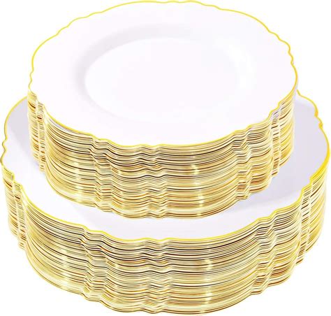 Amazon Wdf Pcs Gold Plastic Plates Baroque White Gold