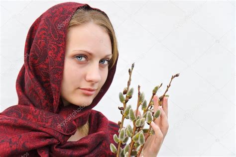 Girl With Pussy Willow Stock Photo Yarosand