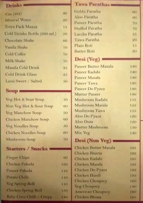 Menu At Just Nirvana Patna