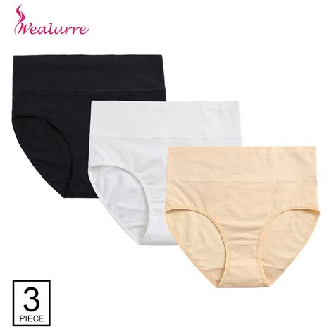 3pcs Wealurre Womens Panties Briefs High Waist Cotton Women Underwear