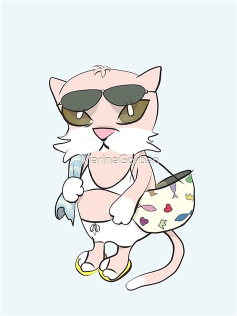 Póster Dibujo de gato en la playa Nadar en bikini de MarinaGorban Redbubble