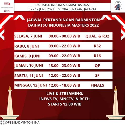 Jadwal Lengkap Pertandingan Badminton Daihatsu Indonesia Masters 2022